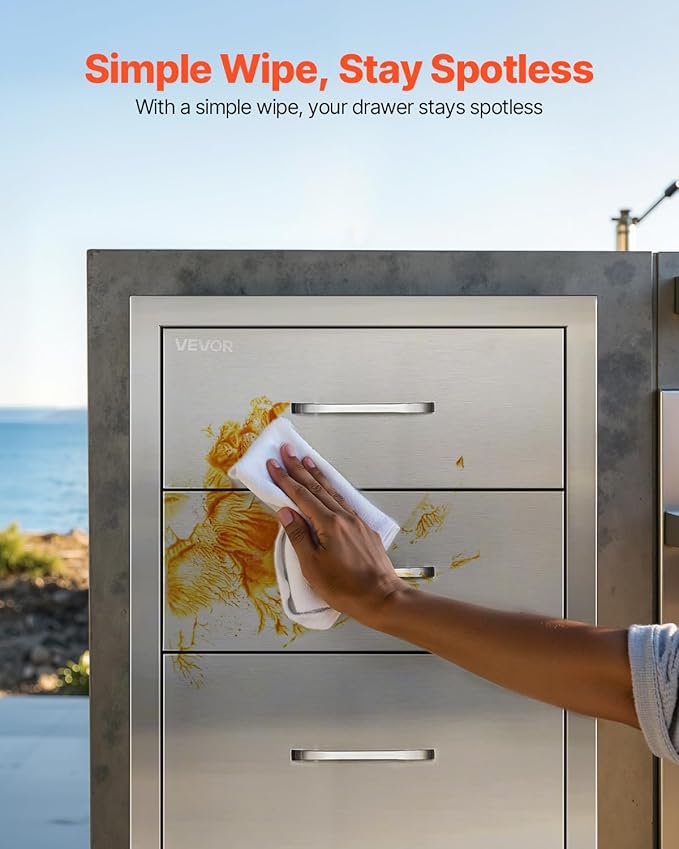 VEVOR Outdoor Kitchen Drawers 18.11" W x 23.23" D x 23.23" H, Triple-Access Stainless Steel Modular Drawer Cabinet with Handles, BBQ Island Drawer for Outdoor Kitchen or BBQ Island Patio Grill Station VEVOR
