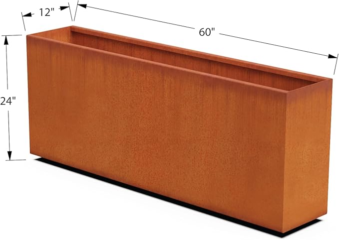 Plantercraft Large Rectangular Planters for Outdoor Plants 60x12x24 Inch Corten Steel Planter - Extra Large Outdoor Planter Box for Patios, Decks and Garden Borders Plantercraft