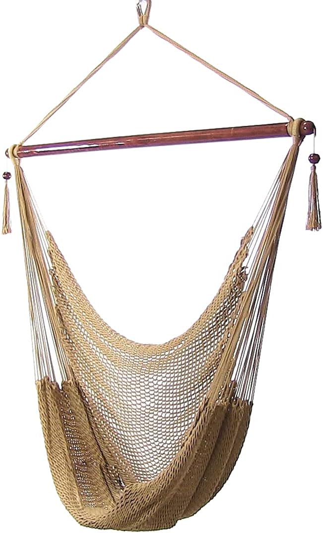 Sunnydaze Outdoor Hammock Chair Swing - Hanging Hammock Swing - Hanging Reading Chair - Soft-Spun Polyester Rope - Caribbean XL - Tan SunnydazeDecor