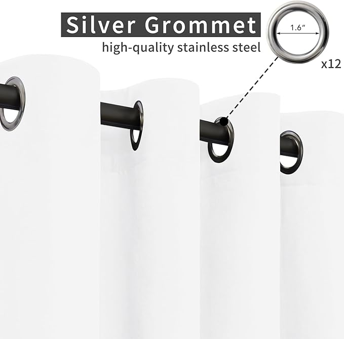 Easy-Going Linen Look Outdoor Curtains Waterproof Windproof Porch Curtains, Soft Thicken Outdoor Privacy Curtains for Patio, Gazebo, Grommet Top and Tab Bottom Drape, 1 Panel, 110x120 inch, White Easy-Going