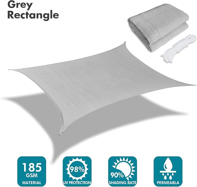 KANAGAWA Sun Shade Sail Curved 16'X20' Gray Rectangle Outdoor Shade Cover UV Blovk Canopy for Patio Garden Backyard Heavy Duty Permeable 185GSM (We Make Custom Size) KANAGAWA
