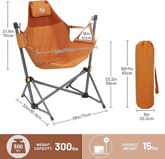 TIMBER RIDGE Hammock Camping Chair with Adjustable Backrest, Heavy Duty Folding Hammock Chair Supports 300lbs, Portable Hammock Chair for Camping, Travelling and Patio, Orange 2 Pack TIMBERRIDGE