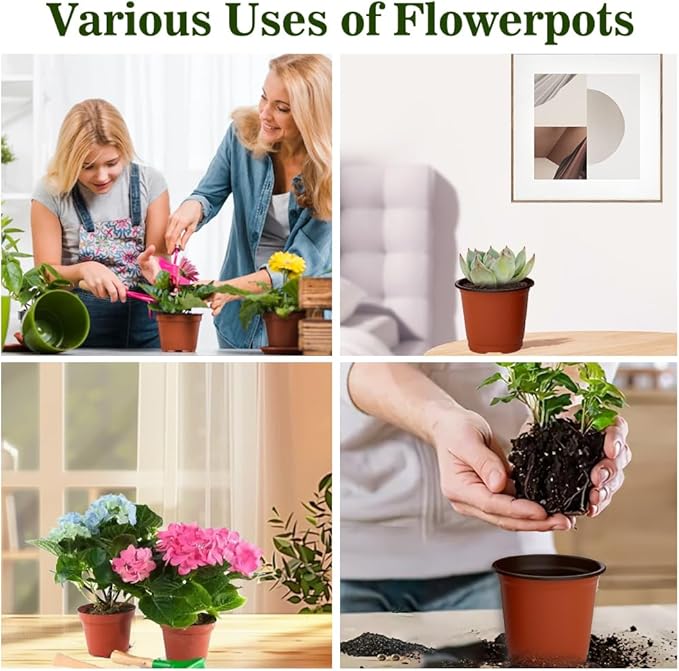 Nursery Pots 100 PCS 4 Inch Plant Pots with 100 Labels, Planting Pot for Plants Indoor Outdoor, Plastic Flower Pot for Seedlings Transplanting Small Plants Growing Cidenbio
