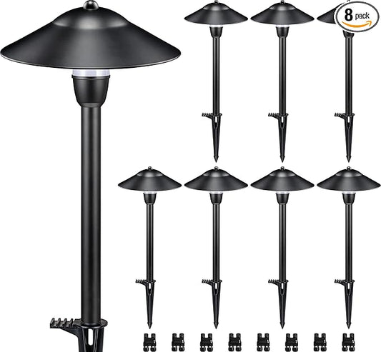SUNVIE Low Voltage Pathway Lights Wired Path Light Outdoor 3W 12-24V 3000K Waterproof Aluminum LED Landscape Lights with Connector for Garden Walkway Yard - ETL Listed Cord, 8 Pack SUNVIE