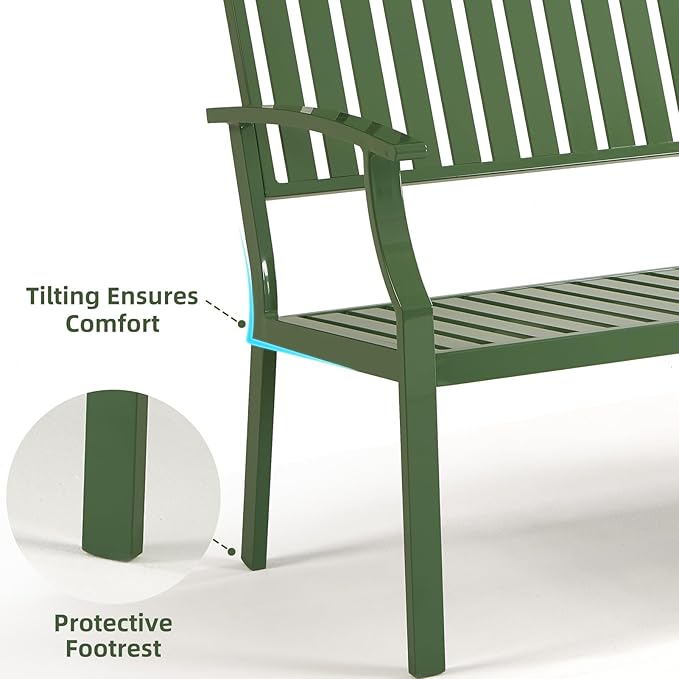 Outdoor Bench Weatherproof Aluminum Patio Garden Bench, Patio Loveseat for Porch Garden Lawn Backyard Park Balcony (Green) Eongdn