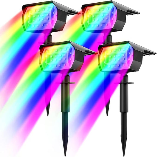 nipify 4 Pack Solar Spot Lights Outdoor Color Changing, 7 Modes Halloween RGB Solar Powered Waterproof Spotlight, Landscape Lighting for Outside Yard Garden Pathway Nipify