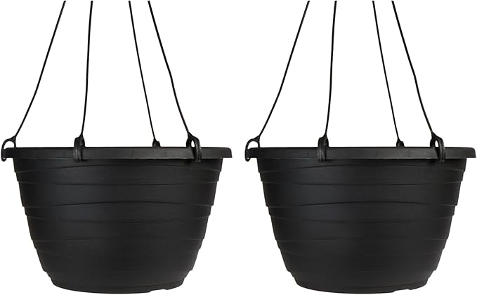 The HC Companies 13 Inch Wrapt Hanging Planters, Lightweight UV-Resistant Plastic Hanging Planters for Indoor & Outdoor Plants, 2-Pack Hanging Flower Pots for Garden, Patio & Home Decor, Black TheHCCompanies