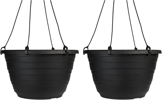 The HC Companies 13 Inch Wrapt Hanging Planters, Lightweight UV-Resistant Plastic Hanging Planters for Indoor & Outdoor Plants, 2-Pack Hanging Flower Pots for Garden, Patio & Home Decor, Black TheHCCompanies