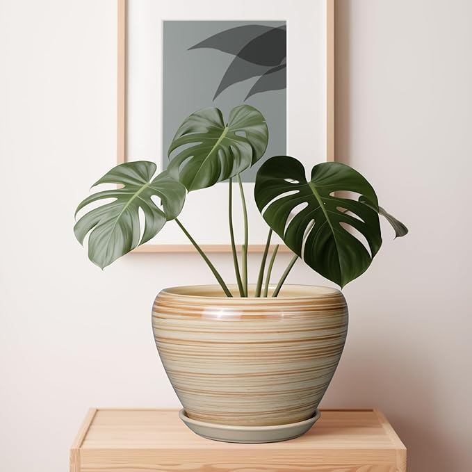 Ceramic Pot for Plant 10 Inch - Planter for Outdoor Plants Indoor Plant Pot with Drainage Hole Large Planter Round Flower Pot for House Patio Garden Yellow Ceramicfor