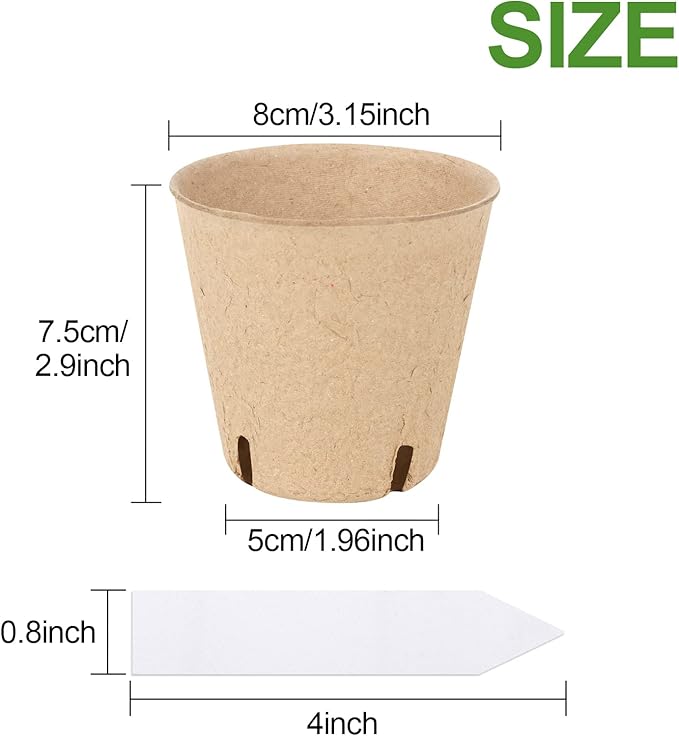 50PCS Peat Pots, 3.15Inch Seed Starting Pots with Drainage Holes Round Nursery Pot, Garden Germination Nursery Pot Bonus 20 Plant Labels HXSEMAYIG