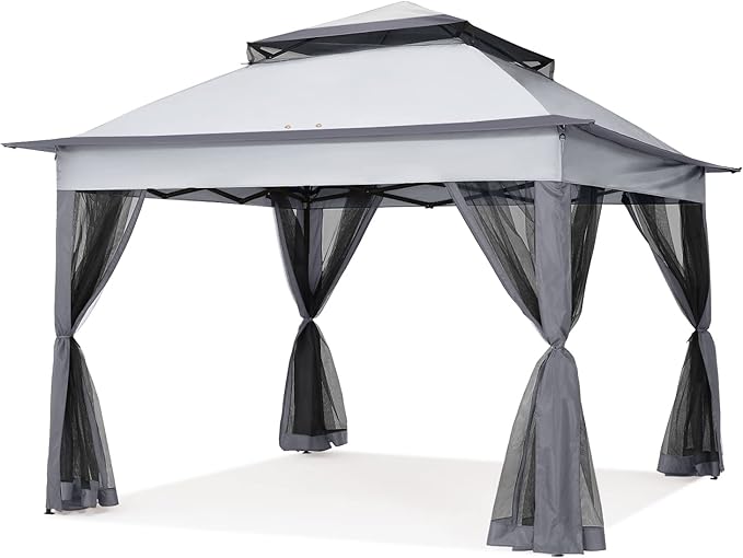 COOSHADE 11x11 Pop Up Gazebo Tent Outdoor Canopy Patio Shelter with Mosquito Netting(Dark Grey) COOSHADE