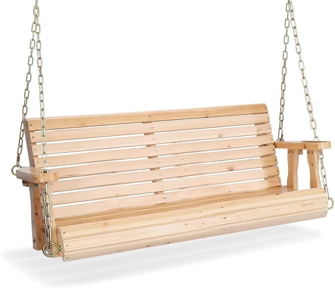 VINGLI Upgraded Patio Wooden Porch Swing for Courtyard & Garden, Heavy Duty 880 LBS Swing Chair Bench with Hanging Chains for Outdoors (Natural, 4 FT) VINGLI