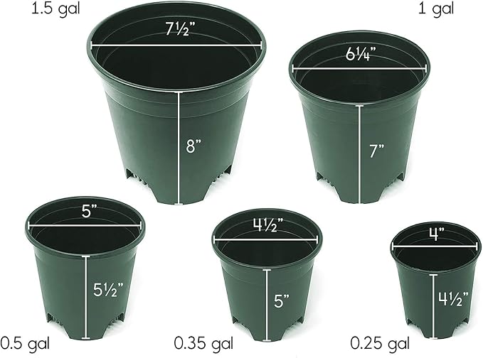 1.5 Gallon Green Nursery Pot Plastic Planters for Outdoor Indoor Plants Gardening Flower Pots 10-Pack 7.5 in Pot Liners with Drainage Holes CottaPlanters