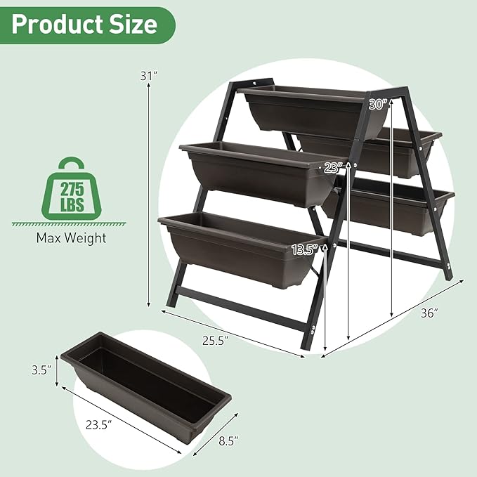 Giantex Set of 2 Vertical Raised Garden Bed, 5 Planter Boxes Container w/Drainage Holes, 31" H Freestanding Heavy-Duty Metal Frame, Indoor Outdoor Raised Bed for Vegetables Herbs Flowers to Grow Giantex