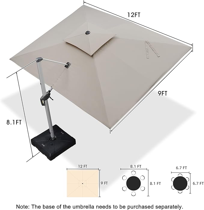 PURPLE LEAF 9' X 12' Patio Umbrella Outdoor Rectangle Umbrella Large Cantilever Umbrella Windproof Offset Heavy Duty Sun for Garden Deck Pool Patio, Beige PURPLELEAF