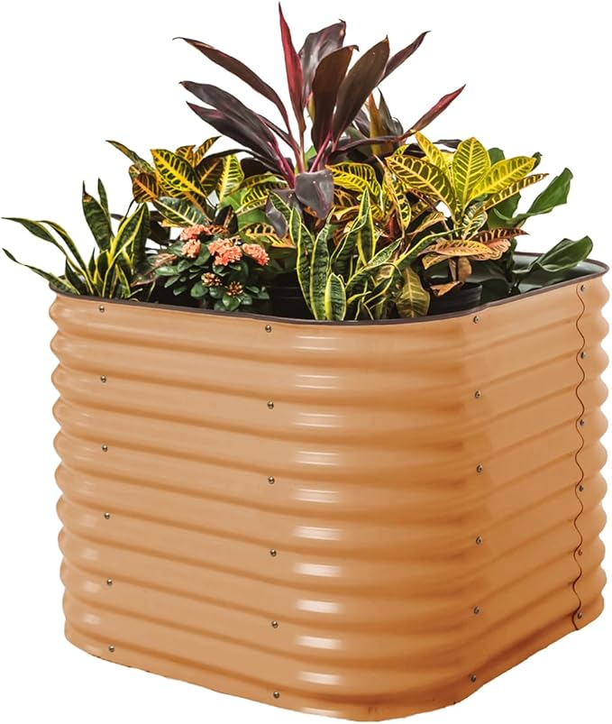 32" Extra Tall Raised Garden Bed Kits, 3.5 x 3.5 x 2.7ft Raised Planter Box Outdoor, 2 x 5 x 2.7ft Deep Root 4 in 1 Modular Metal Raised Beds for Gardening Vegetables Flowers Fruits - Terra Cotta VegoGarden