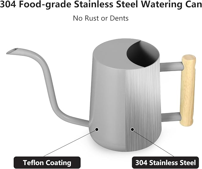 Watering Can Indoor Plants, 35oz Small Indoor Stainless Steel Metal Watering Can Modern Decorative Watering Pot with Long Spout for Indoor House Plant Bonsai Garden Flowers (Gray) GUKJOB