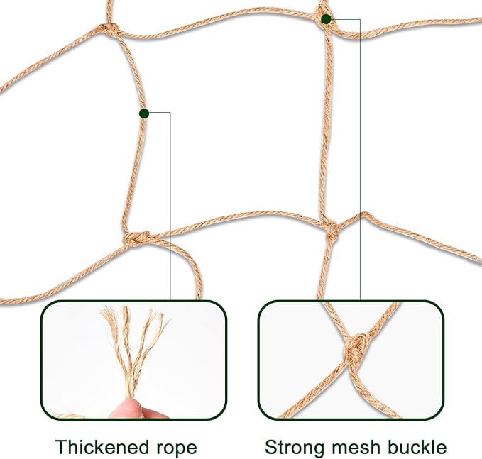 Jute Trellis Netting - Jute Netting for Garden, Heavy Duty Plant Support Netting for Climbing Plants, Cucumber, Vine, Fruits & Vegetables, Climbing Vining Plants (3.3 Ft X 16.4 Ft, 3.9 Inch Squares) Miuezuth