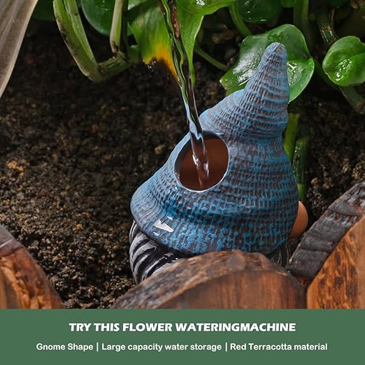4 Pack Terracotta Watering Spikes, Vacation Self-Watering Planters Devices - Continuous Moisture with Slow Release Watering System - Perfect for Indoor Outdoor Plants (Gnome) CZWLHG
