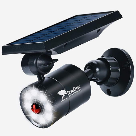 Solar Motion Lights Outdoor 1400-Lumen LED Spotlight 9-Watt(130W Equ.) Solar Flood Security Lights for Garden Driveway Patio Yard Path Porch Deck, 100-Week 100% Free Replacement DrawGreen