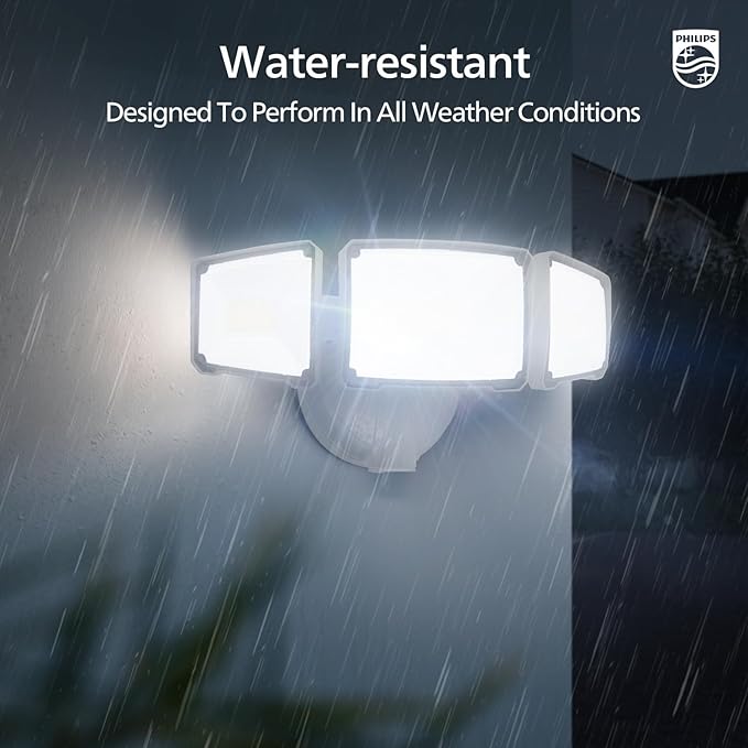 Philips 72W 7400LM LED Flood Lights Outdoor, Switch Controlled Aluminum Security Lights, 3 Adjustable Heads, Wall Mount, 5000K Daylight, Waterproof for Yard, Garage PhilipsLightingLED