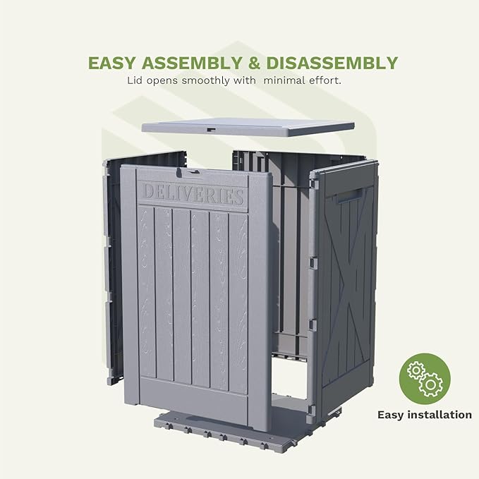 Patiowell 48-Gallon Resin Package Delivery Box for Outside, Waterproof Storage Deck Box with Lockable Secure (Grey) Patiowell