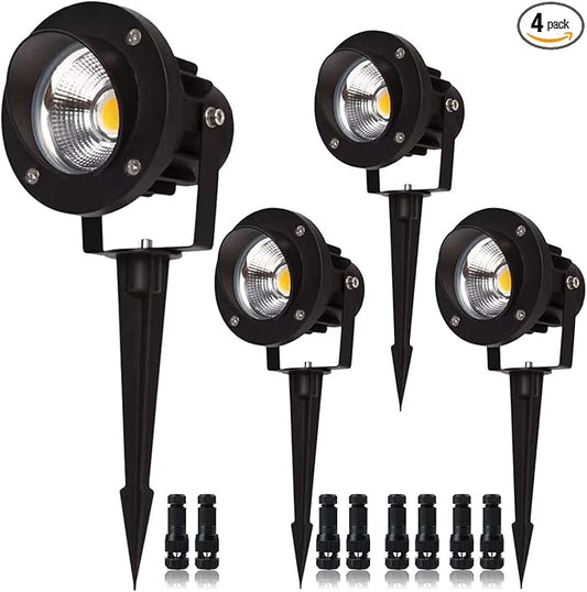 EAGLOD 20W Led Spotlights Outdoor Landscape Lights,Low Voltage Led Landscape Lighting, 12V ~24V AC/DC Waterproof Landscape Spotlights with Stake for Tree Flag Lights 3000K Ultra Warm White (4Pack) EAGLOD
