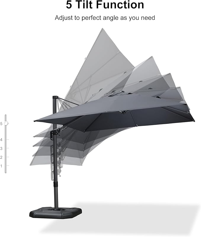 PURPLE LEAF 9.8' X 9.8' Left-right Tilting Patio Umbrella Outdoor Cantilever Swivel Square Umbrella Aluminum Offset Umbrella with 360-degree Rotation for Garden Deck Pool Patio Light Grey PURPLELEAF