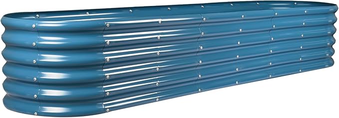 Land Guard 8×2×1.5ft Galvanized Raised Garden Bed Kit, Raised Garden Boxes Outdoor, Oval Metal Raised Garden Beds for Vegetables, Blue LandGuard
