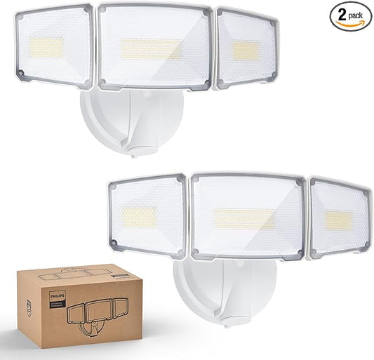 Philips 72W 7400LM LED Flood Lights Outdoor, Switch Controlled Aluminum Security Lights, 3 Adjustable Heads, Wall Mount, 5000K Daylight, Waterproof for Yard, Garage (2 Packs) PhilipsLightingLED