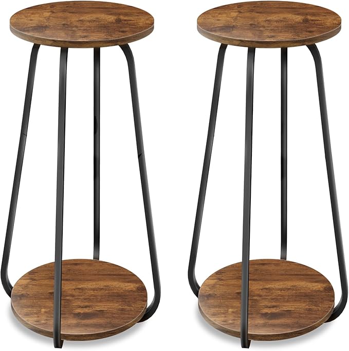 Plant Stand Indoor, 2 Tier Plant Shelf Pedestal Stand Flower Stand, Metal Wood Plant Stands for Indoor Plants Living Room Balcony Deck Garden OugeWood