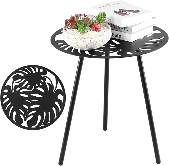 1 Pack Extra-Large Metal Outdoor Side Tables 18 Inches Outside End Table for Patio Round Accent Garden Corner Table for Small Spaces, Balcony, Porch Plant Stand Indoor PartyZealot