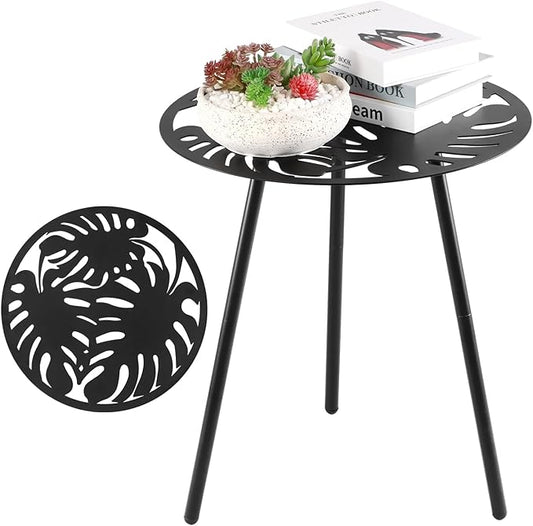 1 Pack Extra-Large Metal Outdoor Side Tables 18 Inches Outside End Table for Patio Round Accent Garden Corner Table for Small Spaces, Balcony, Porch Plant Stand Indoor PartyZealot