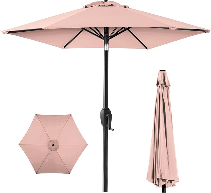 Best Choice Products 7.5ft Heavy-Duty Round Outdoor Market Table Patio Umbrella w/Steel Pole, Push Button Tilt, Easy Crank Lift - Rose Quartz BestChoiceProducts