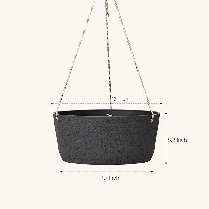La Jolie Maison Large Hanging Planters - 12 Inch Outdoor Flower Pots, Hanging Garden Planters Set of 2, Black Charcoal LaJolieMaison