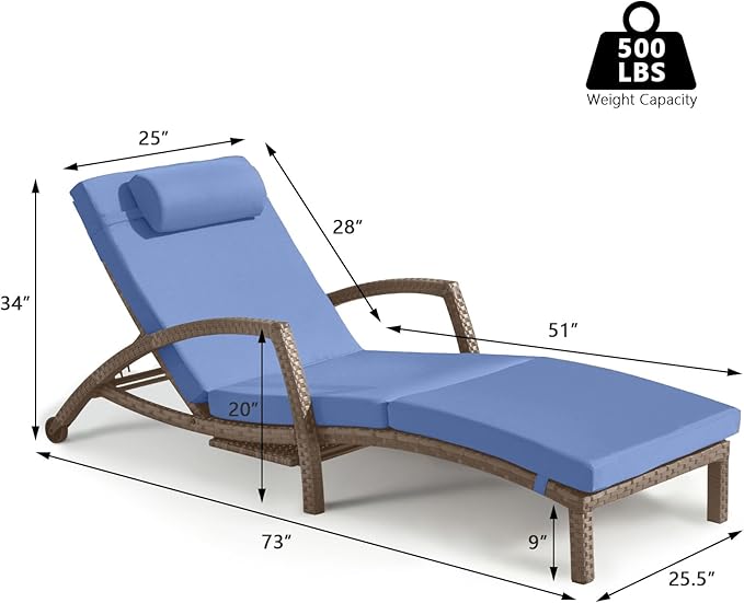 Chaise Lounge Chairs Outdoor Set of 4, Comfy Outside Wicker Patio Pool Lounge Chair w/ 5 Adjustable Back Angle, Cup Holder, Thicken Cushion ZZWHOM