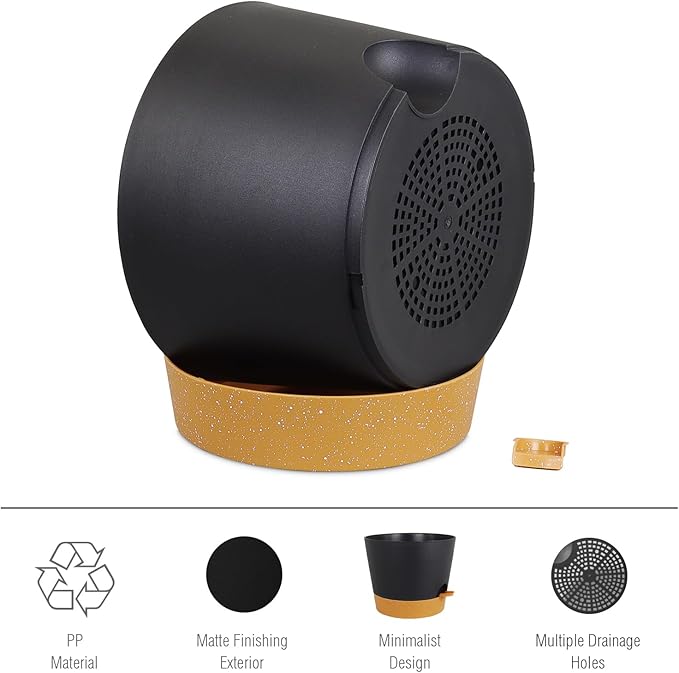12 inch Large Self Watering Pots, Plant Pots with Mesh Drainage Holes for Indoor Outdoor Plants, Plastic Planters with Deep Reservoir for Garden House Flower Plants, Black with Brown Meowell