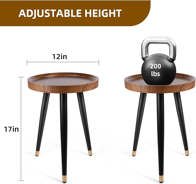Plant Stand Indoor,Mid Century Walnut Wood Plant Table, Heavy Duty Metal Tall Flower Pot Stand,Modern Round Small Side End Table with Raised Design(12"x17") (2, 12 x 17 in) KGPLOME