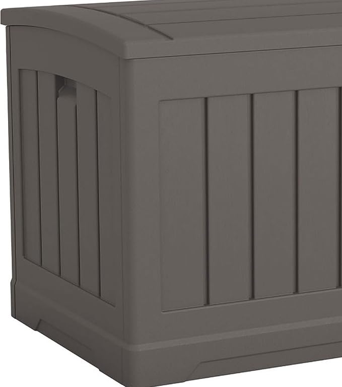 Suncast 50 Gallon Plastic Deck Box with Molded Lockable Feature and Weathertight Construction for Home, Patio, Lawn, and Garden Storage, Gray Suncast