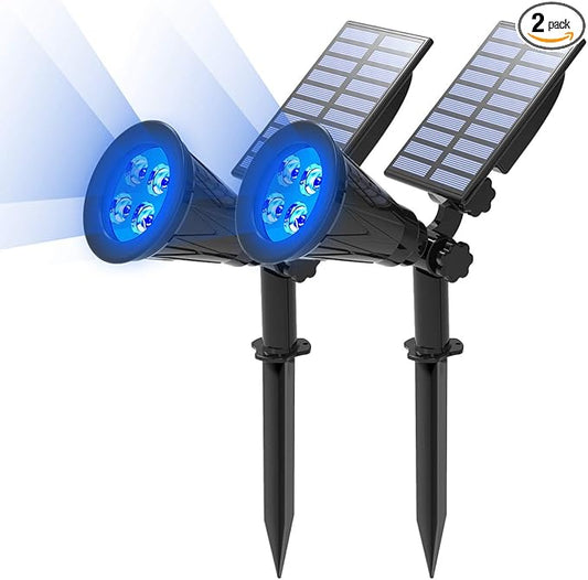 T-SUN Blue Solar Spotlights, Solar Lights Outdoor Waterproof, Auto ON/Off Adjustable Solar Garden Pond Lights for Tree, Patio, Yard, Garden, Driveway, Stairs, Pool Area (Blue- 2 Pack) T-SUN