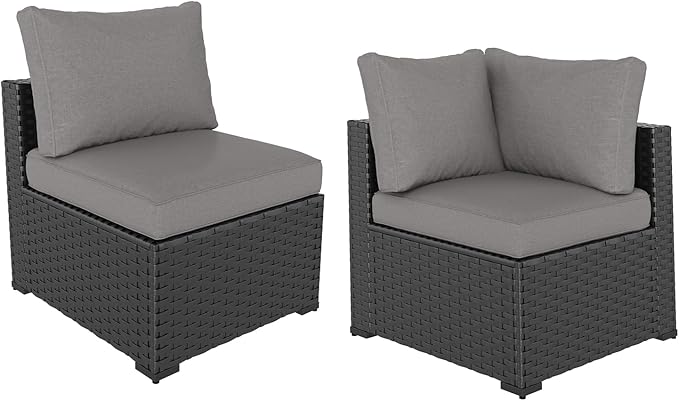Aoxun Patio Furniture Sets, 2-Piece Outdoor Patio Furniture with Thick Cushions, Wicker Outdoor Conversation Set Sectional Sofa for Backyard, Poolside Aoxun