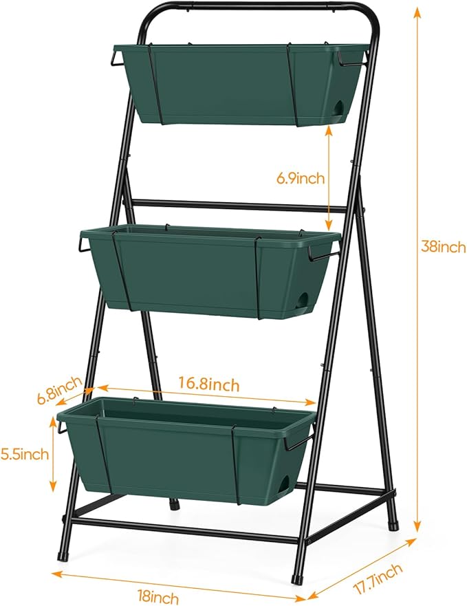 Vertical Raised Garden Bed 3 Tier Garden Planter Standing Planter Box Herb Garden Planter Outdoor and Indoor for Vegetables Flowers Green BTY