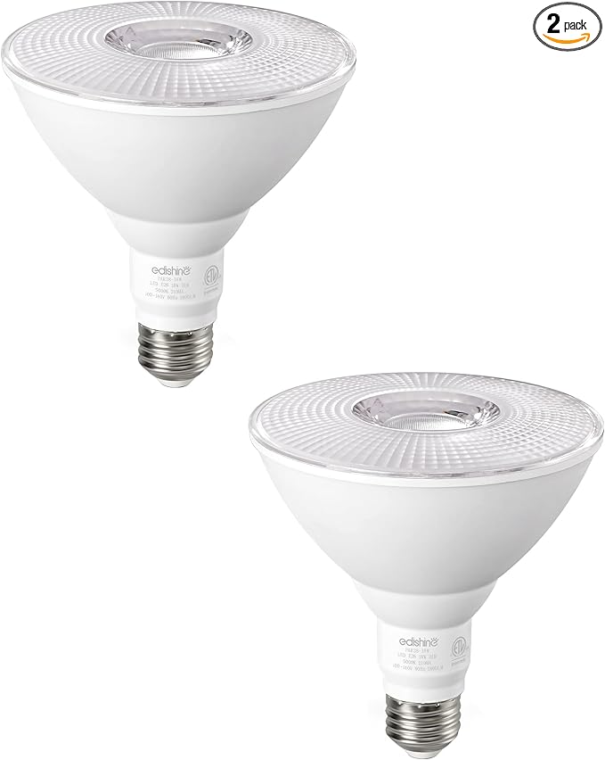 EDISHINE Flood Light Bulbs, PAR38 LED Outdoor Flood Light Bulbs, 120W Equivalent Dimmable Waterproof for Patio Yard Porch Driveway Garage, 5000K Daylight White 18W 1800LM E26 Base, 2 Pack, ETL Listed EDISHINE