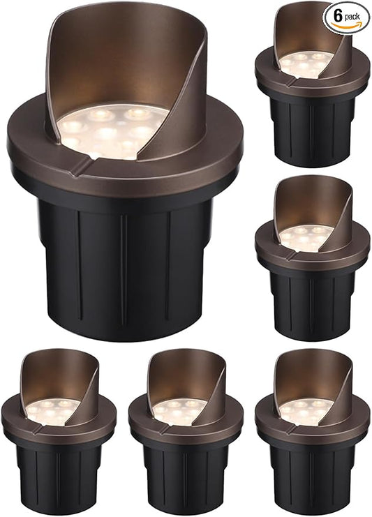LEONLITE Dia. 4 Inch Well Lights Landscape LED In Ground, Shielded Top, 3000K Warm White, 12-24V AC/DC CRI90 Low Voltage Garden Landscaping, Oil Rubbed Bronze Aluminum Housing, Pack of 6 LEONLITE