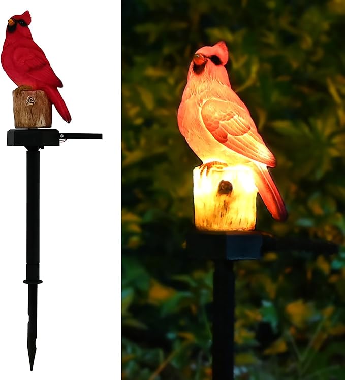 Cardinal Garden Decor Red Bird Figurine Memorial Solar Light Outdoor Stake Patio Yard Art Lawn Ornament Porch Christmas Decorations Outside Statue Gift for Mom Grandma Women Mother Juliahestia