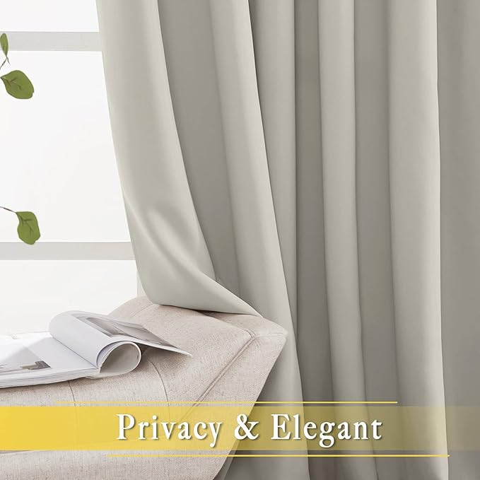 NICETOWN Blackout Drapery Curtain Panel 90 inches Long - Window Treatment Thermal Insulated Grommet Blackout Curtain/Drape for Bedroom Living Room (Natural, 1 Panel, 46 by 90 inches) NICETOWN
