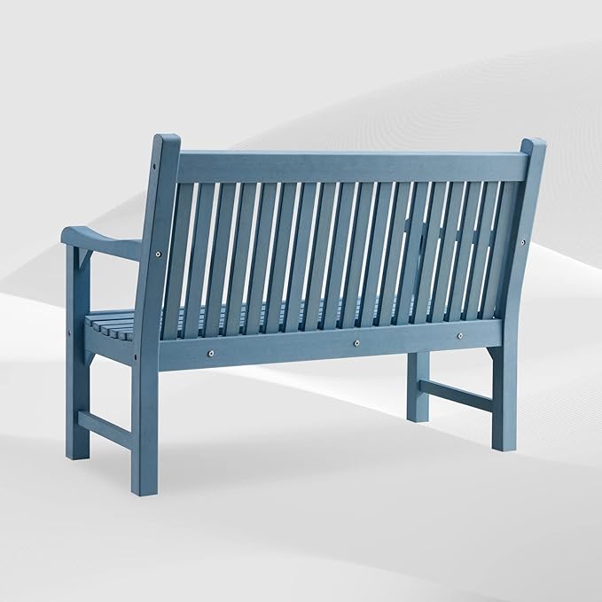 Psilvam Garden Bench, 2-Person Poly Lumber Patio Bench, All-Weather Outdoor Bench That Never Rot and Fade, Memorial Bench, Suit for Garden, Porch and Park(Blue) PsilvamGardenFurniture