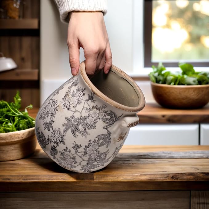 Rustic Farmhouse Ceramic Flower Pots, Vintage Antique Planters & Vase with Drainage Hole for Indoor/Outdoor, Handmade Crackle Glaze Terracotta Pottery Decor for Home Kitchen Office, Gardening Gifts XiaanJiaju