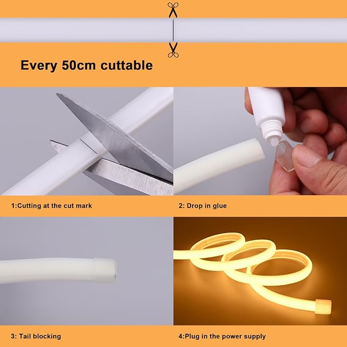 AC 110V COB LED Strip Lights Outdoor Waterproof 65.6ft, 2700K Warm White Super Bright 200W CRI 90+ LED Rope Light, IP65 Flexible Cuttable, for Bedroom Garden Commercial House BENLUN