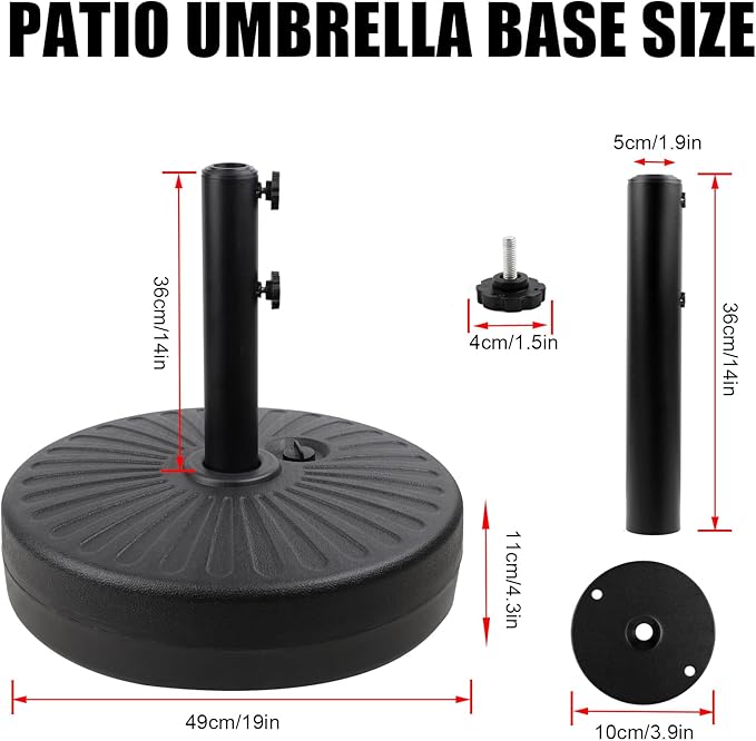 50LBS Round Umbrella Base Water Filled with Steel Umbrella Holder, Heavy Duty Fillable Umbrella Base Stand for Outdoor, Patio, Lawn, Garden (Black) (Stripes) Roixeeds